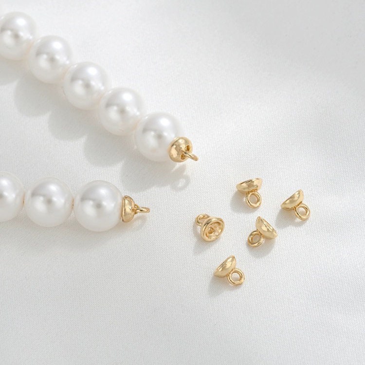 10pcs Gold Bead End Cap with Loop, Gold plated Brass bead end for Necklace Making (GB-4262)
